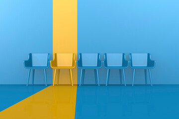 Recruitment concept with selected yellow chair