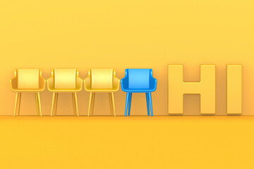 Hi word with blue and yellow chairs © tang90246