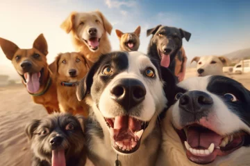 Fototapeten A group of dogs taking a selfie on a blurred background. Generative AI © barmaleeva