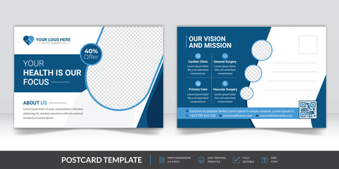 Minimalist medical healthcare postcard template.Modern amazing and modern postcard design