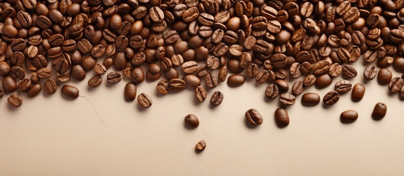 recently roasted coffee beans isolated pastel background Copy space