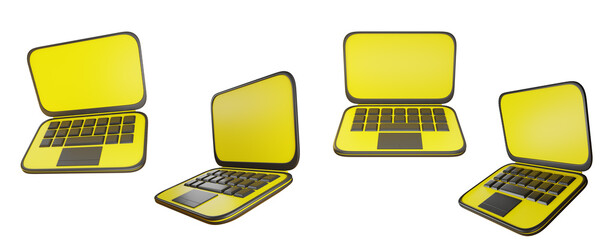 3d set of laptops isolated white background