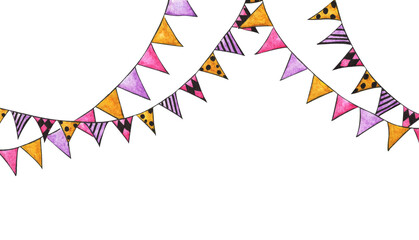 Watercolor painting of Colorful party bunting flag, carnival garlands of flags.