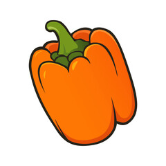 Orange paprika object for web design, logo vector graphic. Cartoon hand drawn style. Healthy food and vegetables concept. Illustration for books, magazines, menu. Clipart ingredients. Bell pepper.