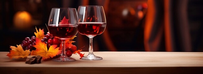 empty space for mockup presentation display Two glasses of autumn mulled wine