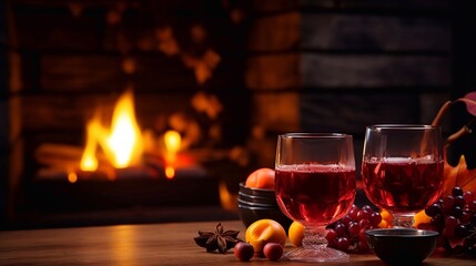 empty space for mockup presentation display Two glasses of autumn mulled wine