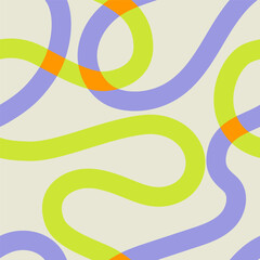 Naive groovy squiggle seamless pattern. 1970 Fun colorful line Doodle pattern in green and lavender colours. Contemporary trendy backgrounds for kids. Scandinavian nursery print