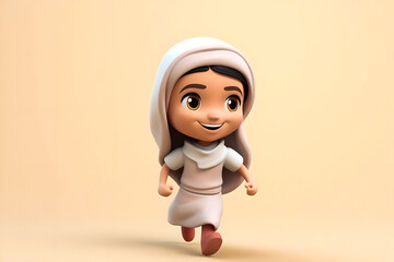 Cartoon avatar of happy Arab girl running with a smile on her face