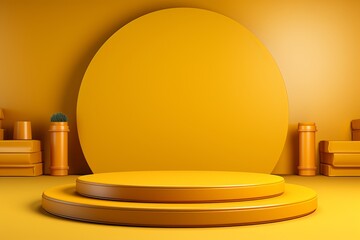 3D rendering of yellow modern abstract background. Podium for show product. minimal design with a combination of geometric shapes, creating a perfect platform