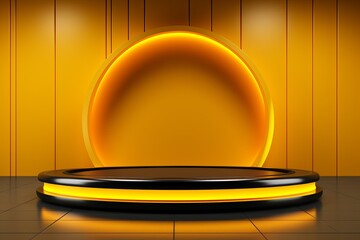 3D rendering of yellow modern abstract background. Podium for show product. minimal design with a combination of geometric shapes, creating a perfect platform