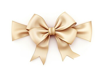 Beige and Gold Ribbon Border. Luxurious Diagonal Frame with Beige Ribbon and Gold Bow for Present or Package Design