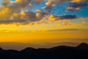 Peak of tropical forest mountain sunset sky with cloud nature landscape background