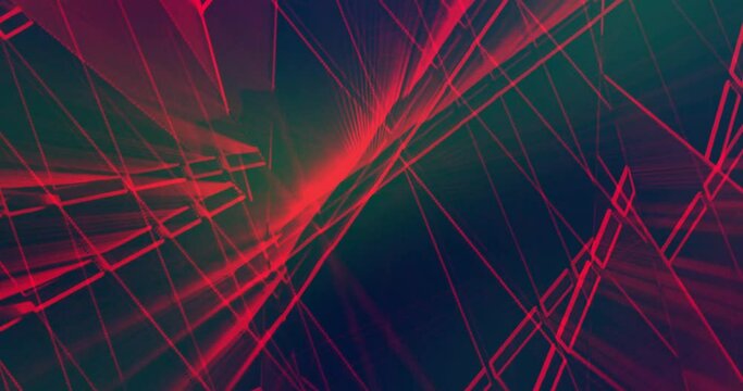Bright pink rays of light flicker and move in three-dimensional space against a gray background. Animated background and club video. Endless cycle. A loop