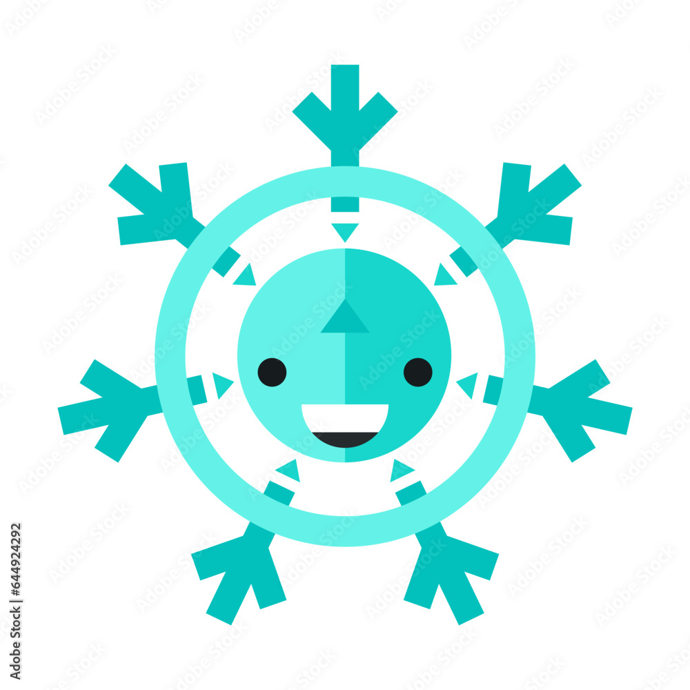 Poster funny fluffy snowflake vector. multicolored flat vector icon representing toys characters concept is