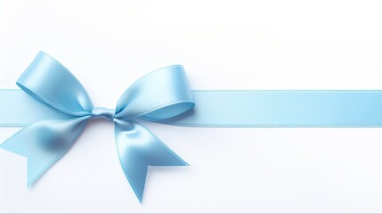 Light Blue Ribbon on White Background with Copy Space. Isolated Band of Blue Stripes for Greeting or Tape Decoration