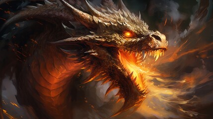 dragon spitting fire, high quality, 16:9