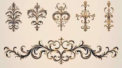 Ornamental Design Elements Collection Hand Drawn in Vignette Style with Decorative Ornaments