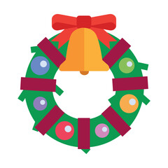 Christmas wreath with bell and decorations vector. Multicolored flat vector icon representing celebration concept isolated on white background