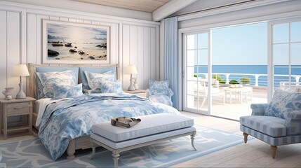 Serene Coastal Bedroom Interior with Modern Country Decor