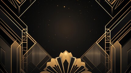 geometric gold line art and art deco background , copy space, 16:9