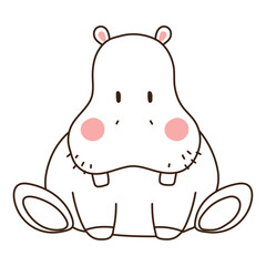 cute hippo animal doodle icon
