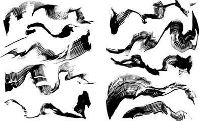 Grunge Dry Brush Ink Strokes Free Hand Set.
