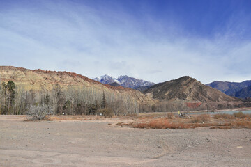 the andes mountain range in mendoza argentina with imposing mountains and snow-capped peaks.