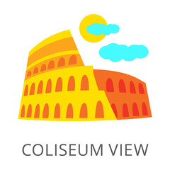 Coliseum in Rome as Italy landmark flat vector icon. Cartoon drawing or illustration of traditional symbol or tourist attraction on white background. Traveling, vacation, tourism, Italy concept