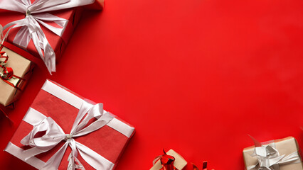 christmas gifts on red background