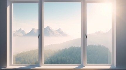 Virtual Window to the Mountains of Modern Cozy Minimalist Background.
