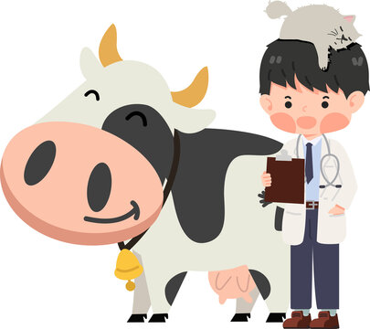 Doctor veterinarian with animals cow