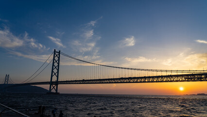 明石海峡大橋の夕日