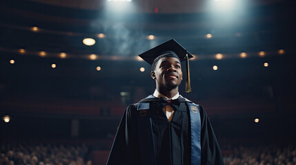 Black male student walking to receive his diploma at college graduation