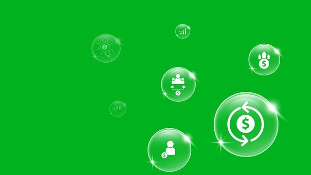 animated video investment icon inside a bubble flying upwards isolated on a green screen background