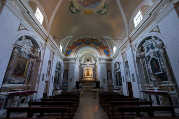 Fototapeta na wymiar Interior of Oratorio dei Bianchi, historic church in Fosdinovo, Tuscany