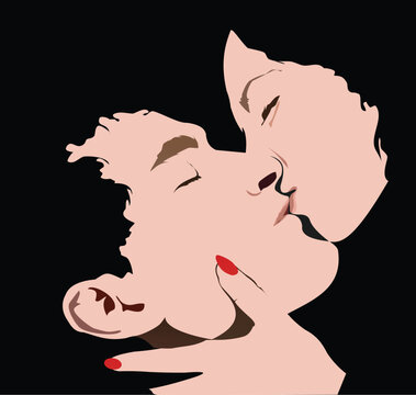 Image couple romantically kissing at black background. 3d vector illustration