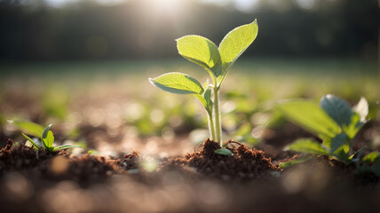 renewable energy concept with newly growing young plant