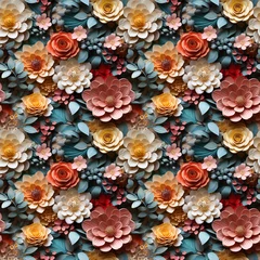 Foto op Aluminium seamless pattern of 3d papercraft flowers. floral illustration © Olesia Bilkei