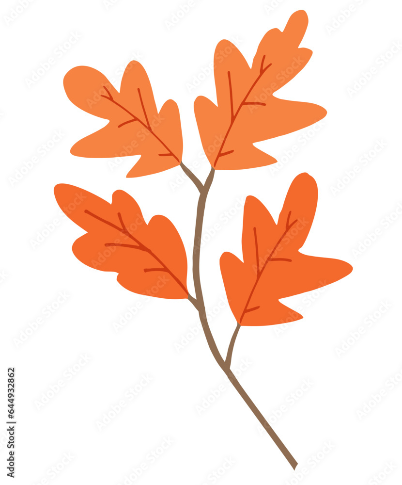 Canvas Prints oak tree twig. branch with orange leaves. autumn natural isolated vector element. plant part. fall h