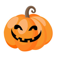 Hand Drawn smiling orange Jack-o-lantern Pumpkin Illustration. Creepy decoration for Halloween holiday. Isolated single vector object, icon. Spooky symbol of fall. Autumn holiday celebration.