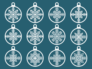 laser cut Christmas balls with snowflake cutout of paper Sample Template for Christmas card, invitation for Christmas party For laser or plotter cutting printing serigraphy	