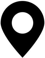 Map pin simple flat vector icon. Monochrome black gps location pointer, geo tag isolated on transparent background