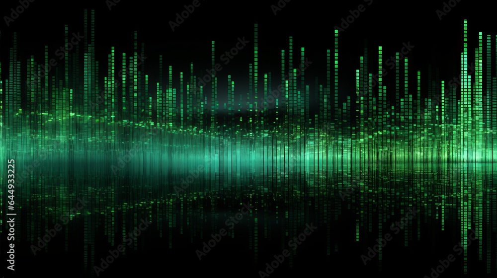 Poster Green digital binary data on computer screen background. Matrix style
