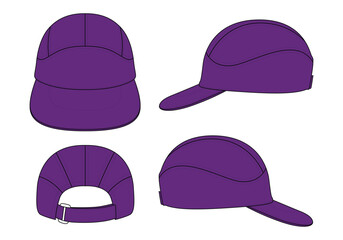 Sport purple baseball cap with cut and sew template on white background, vector  file.