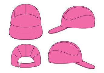Sport pink baseball cap with cut and sew template on white background, vector  file.