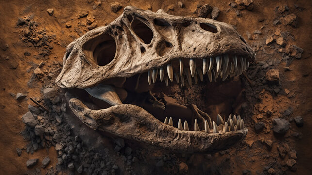 dinosaur bones - tyrannosaurus rex - prehistoric - fossil - Created with Generative AI technology.