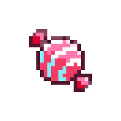 Pixel Art Candy Treat. Retro 8bit Style Halloween Decor Sweets Illustration. Ideal for Sticker, Retro Decorative Video Game Element, Game Asset, Emoji, Avatar or Cute Geek Patch.	