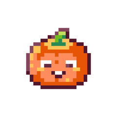 Fototapeta premium Pixel Art Cute Pumpkin. Retro 8bit Style Halloween Decor Jack-o-Lantern Illustration. Ideal for Sticker, Retro Decorative Video Game Element, Game Asset, Emoji, Avatar or Cute Geek Patch. 