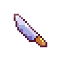 Pixel Art Knife. Retro 8bit Style Halloween Decor Illustration. Ideal for Sticker, Retro Decorative Video Game Element, Game Asset, Emoji, Avatar or Cute Geek Patch.	