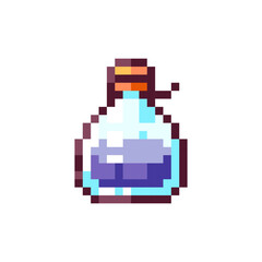 Pixel Art Potion. Retro 8bit Style Halloween Decor Mana Elixir Illustration. Ideal for Sticker, Retro Decorative Video Game Element, Game Asset, Emoji, Avatar or Cute Geek Patch.	